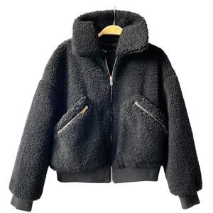 boohoo Sherpa Teddy Jacket Women Size 4 Black High‎ Neck Puffy Edgy City Chic